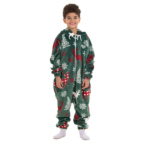 Snuggs Kids Blanket Onesie Green Christmas Deer